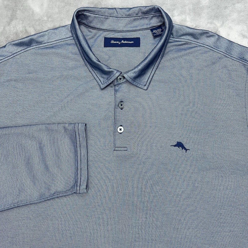 TOMMY BAHAMA Long Sleeve Polo Men 3XL Metallic Blue Pima Performance Casual Golf